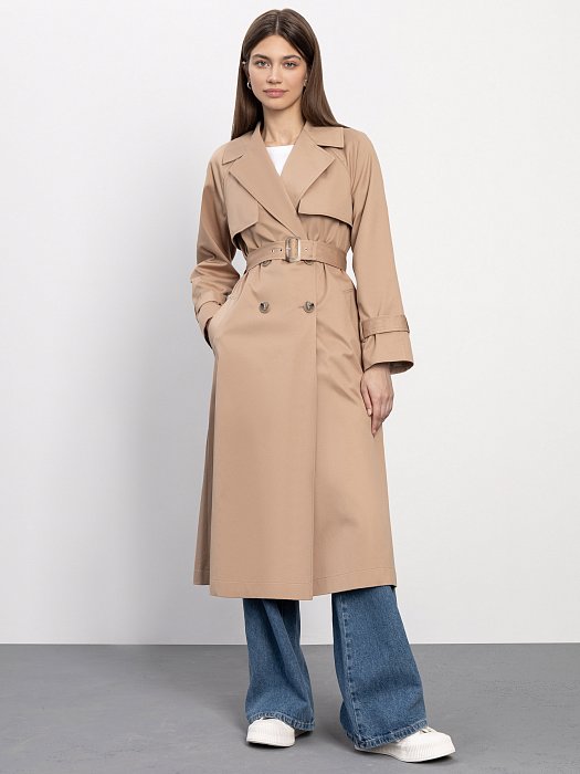 Плащ из хлопка с поясом: фото №3