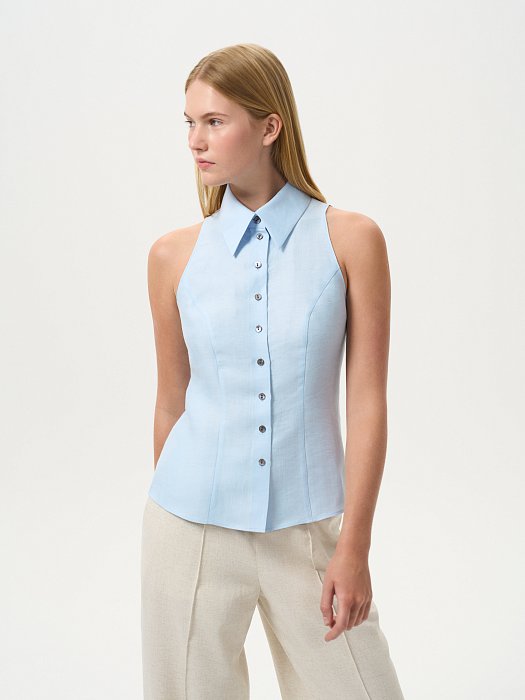 Льняная блуза без рукавов: фото №2