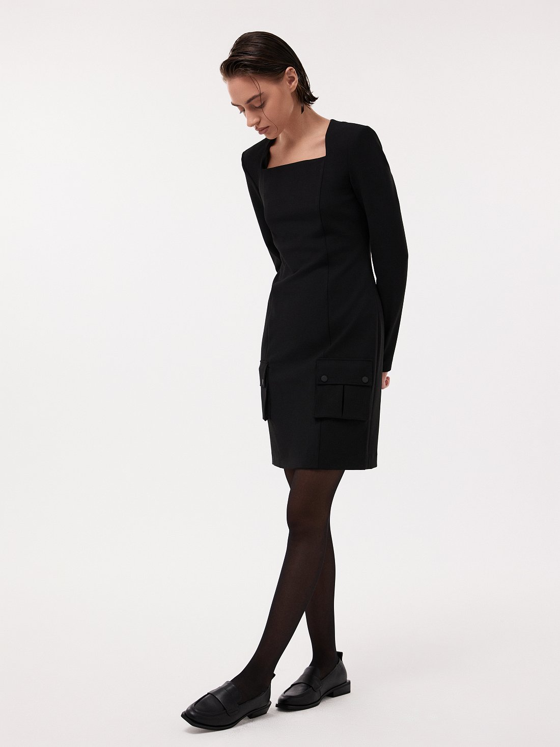 Платье с вырезом каре и карманами: фото №1