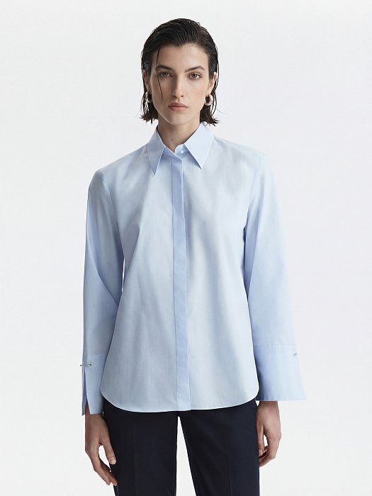 Рубашка из хлопка с расклешенными манжетами: фото №3