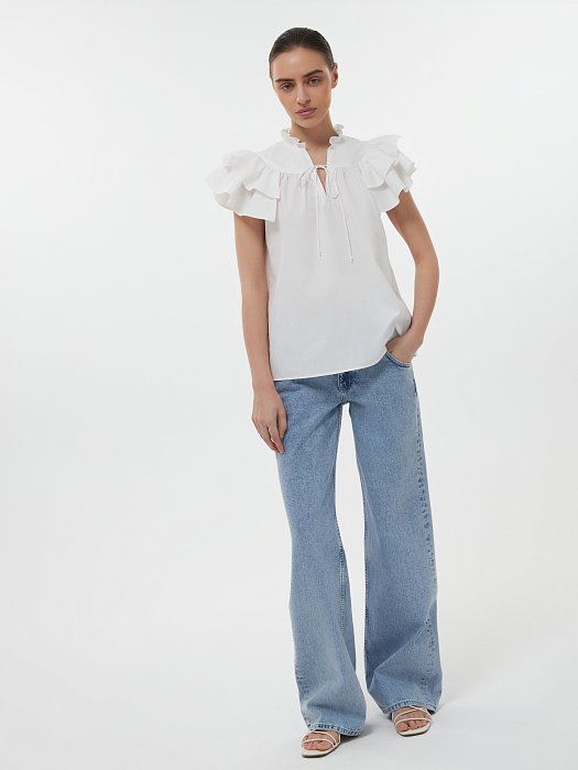 Хлопковая блуза с воланами: фото №3