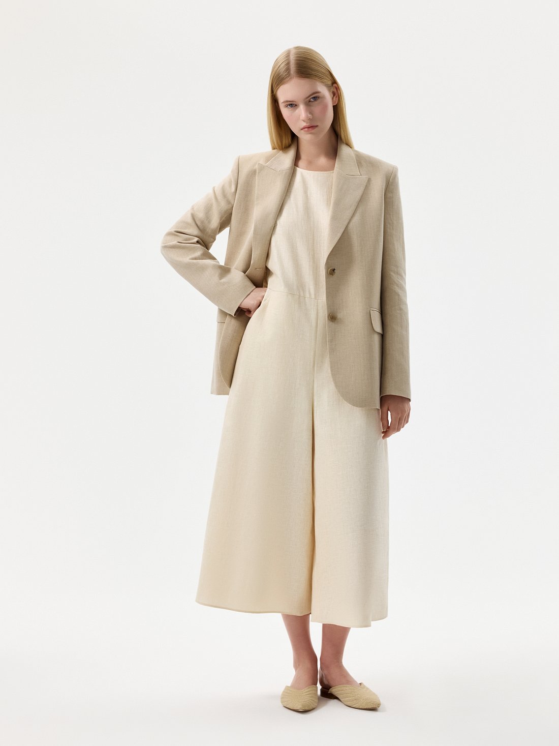 Прямой жакет из смесового льна: фото №1