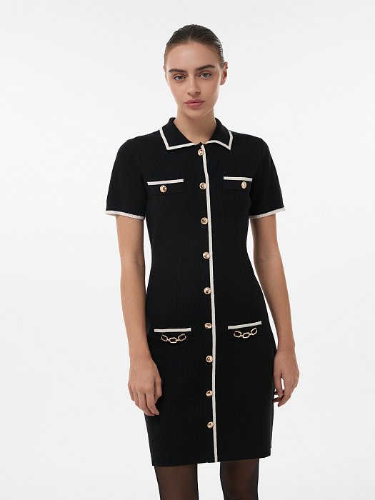 Платье-поло из трикотажа в рубчик: фото №2