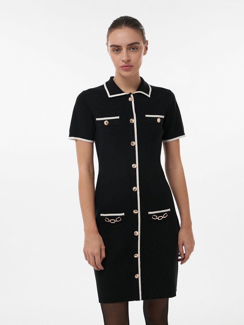 Платье-поло из трикотажа в рубчик