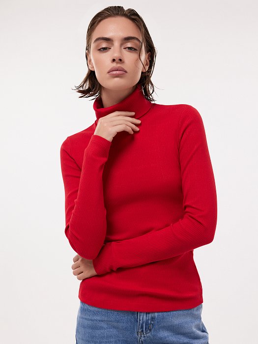 Облегающая водолазка из хлопка в рубчик: фото №3