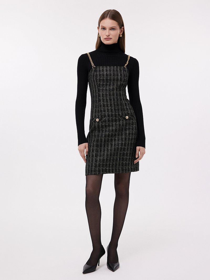Твидовый сарафан на съемных цепочках
