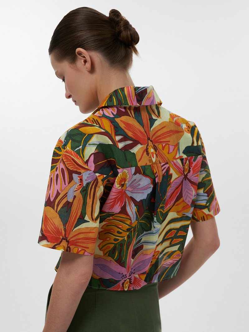 Укороченная рубашка с тропическим принтом