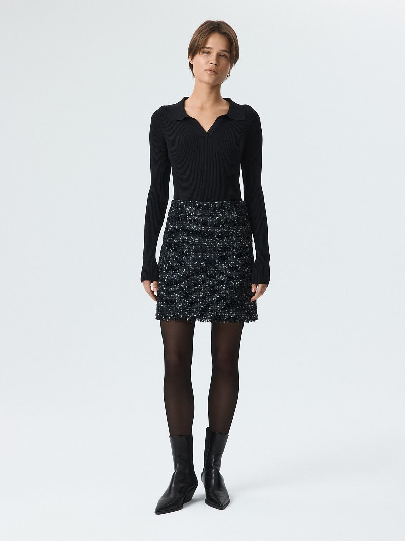 Твидовая мини-юбка с бахромой