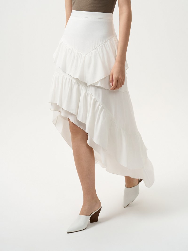 Асимметричная юбка с воланами