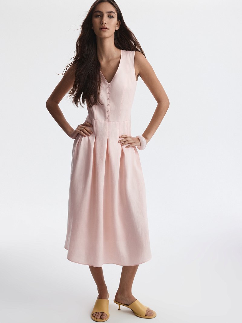 Расклешенное платье изо льна (Р158)