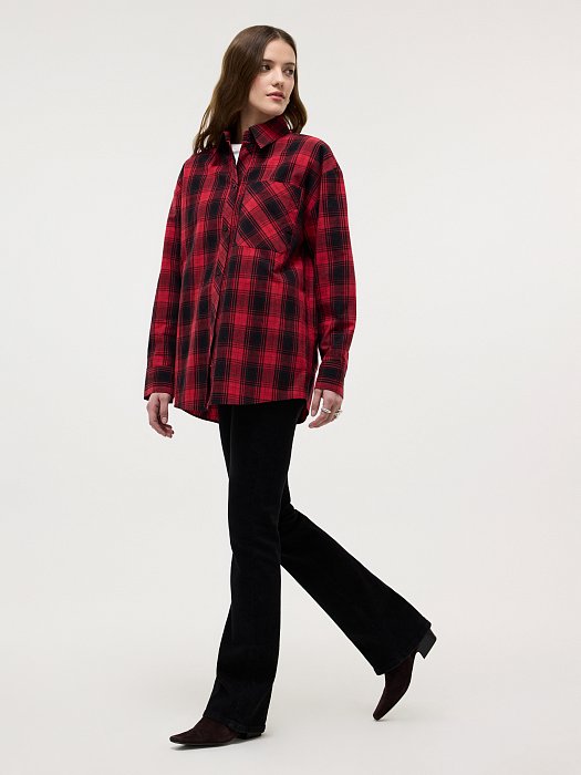 Клетчатая рубашка из хлопка и льна: фото №5