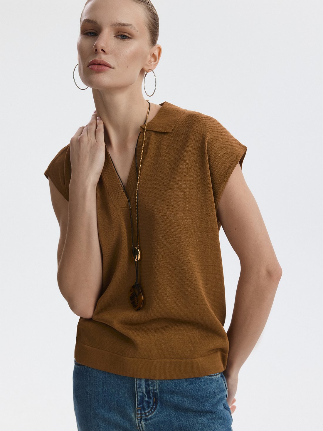 Вязаное поло из вискозы: фото №1