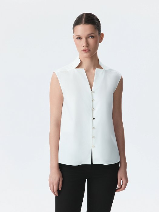 Хлопковая блуза без рукавов: фото №3