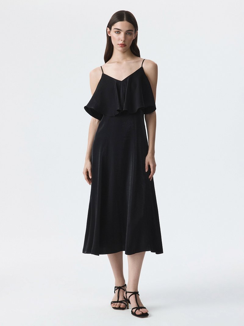 Атласное платье с воланами (Р158)