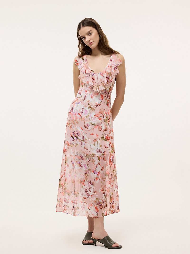 Шифоновое платье с воланами