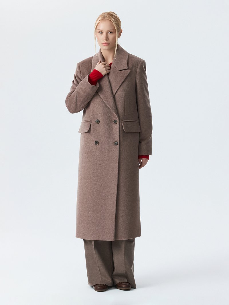 Двубортное пальто с шерстью (Р158)