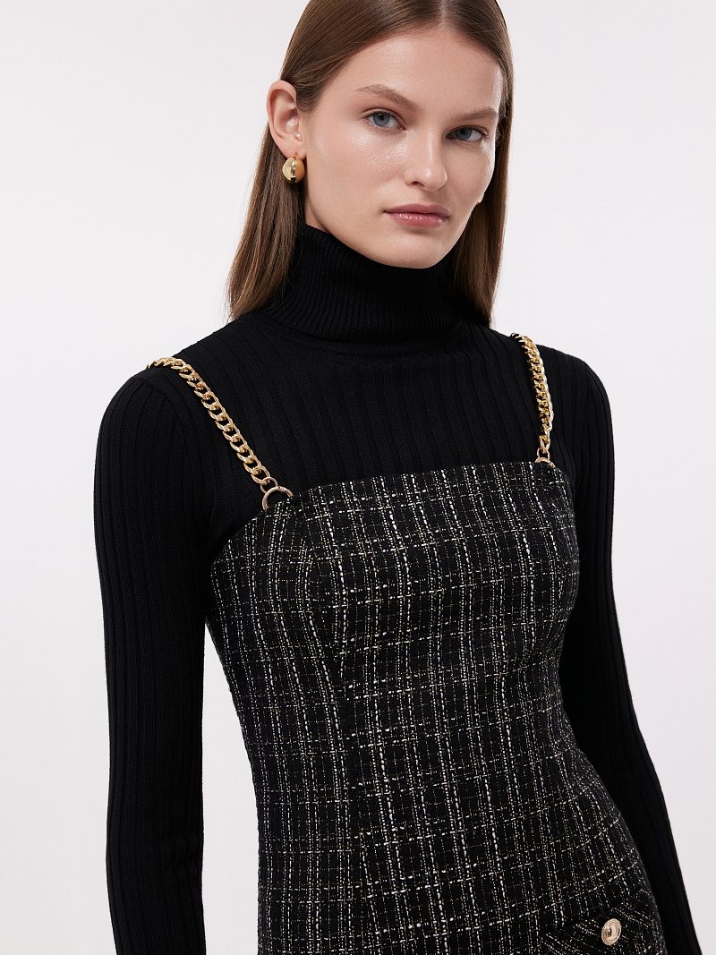 Твидовый сарафан на съемных цепочках