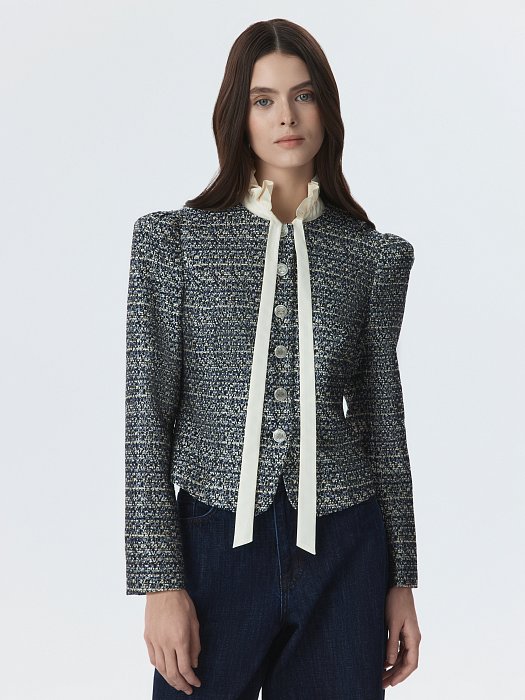 Жакет из твида со съемным воротником: фото №3