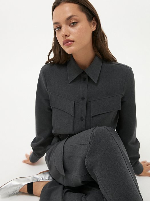 Рубашка укороченная из костюмной ткани: фото №3