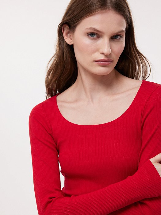 Лонгслив из эластичного хлопка в рубчик: фото №2