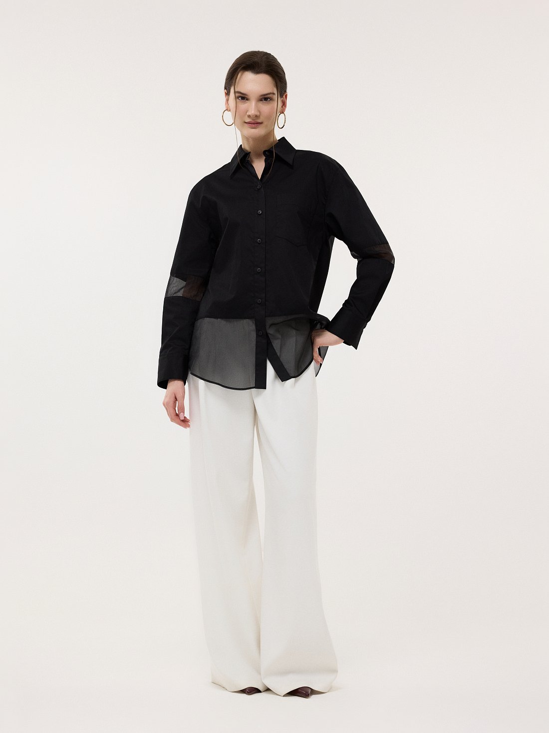 Хлопковая рубашка с органзой: фото №1