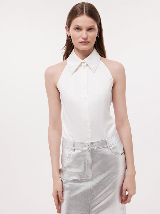 Атласный топ с галстуком: фото №2