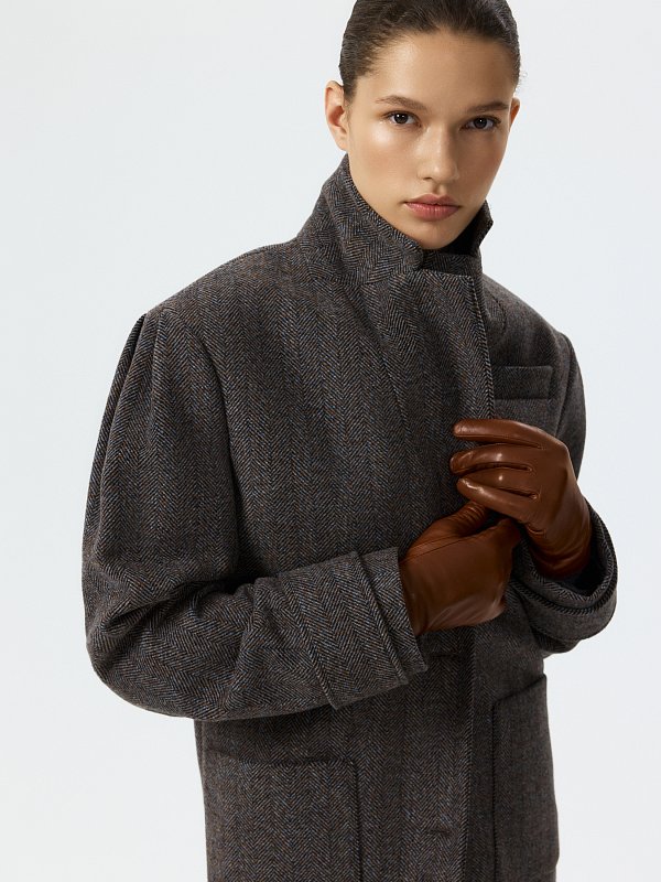 Полупальто из твида «в елочку»