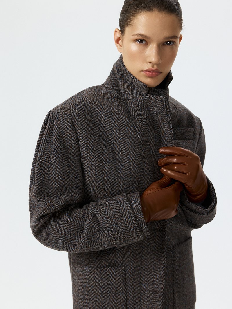 Полупальто из твида «в елочку»