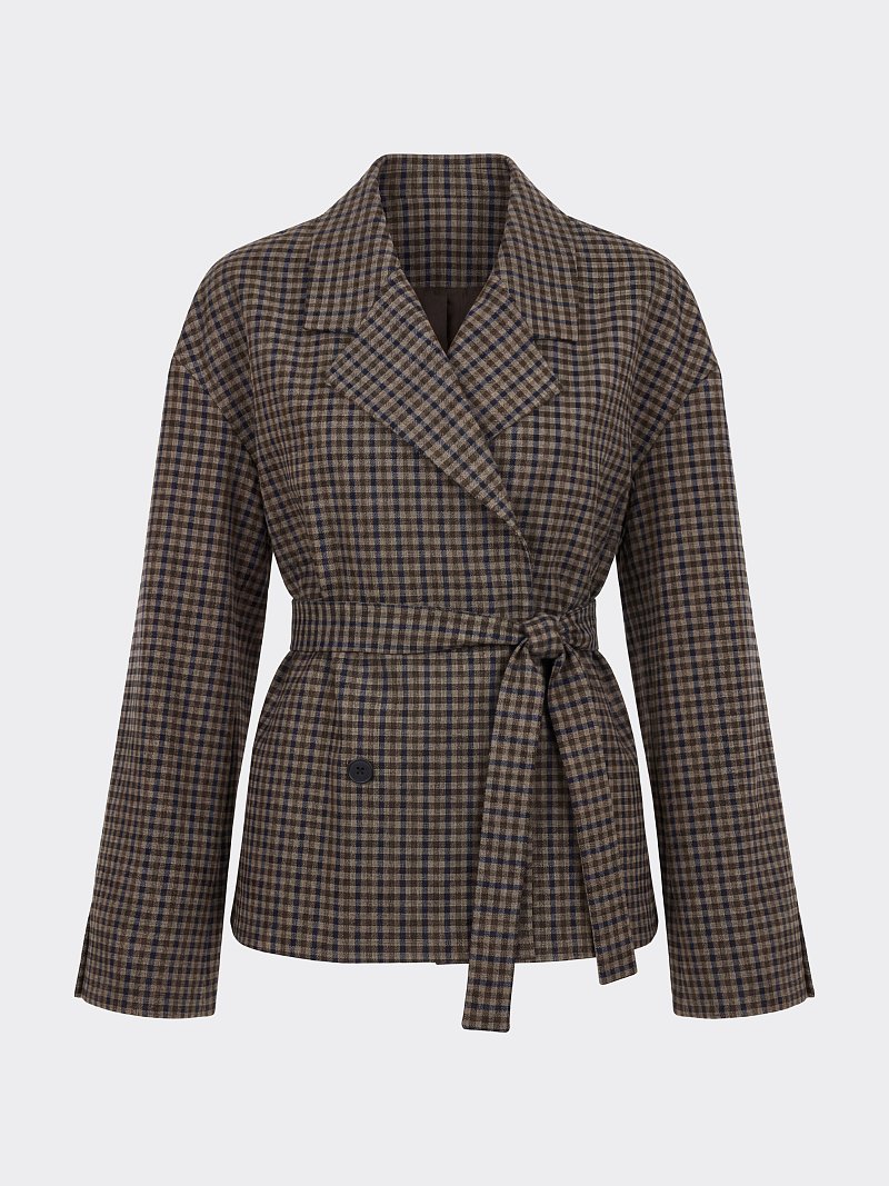 Жакет в клетку с поясом