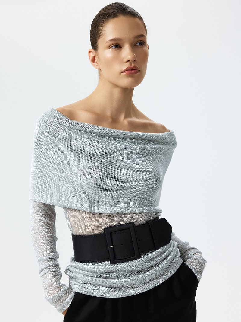 Сетчатый джемпер с открытыми плечами