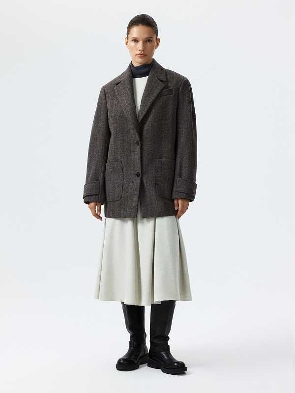 Полупальто из твида «в елочку»