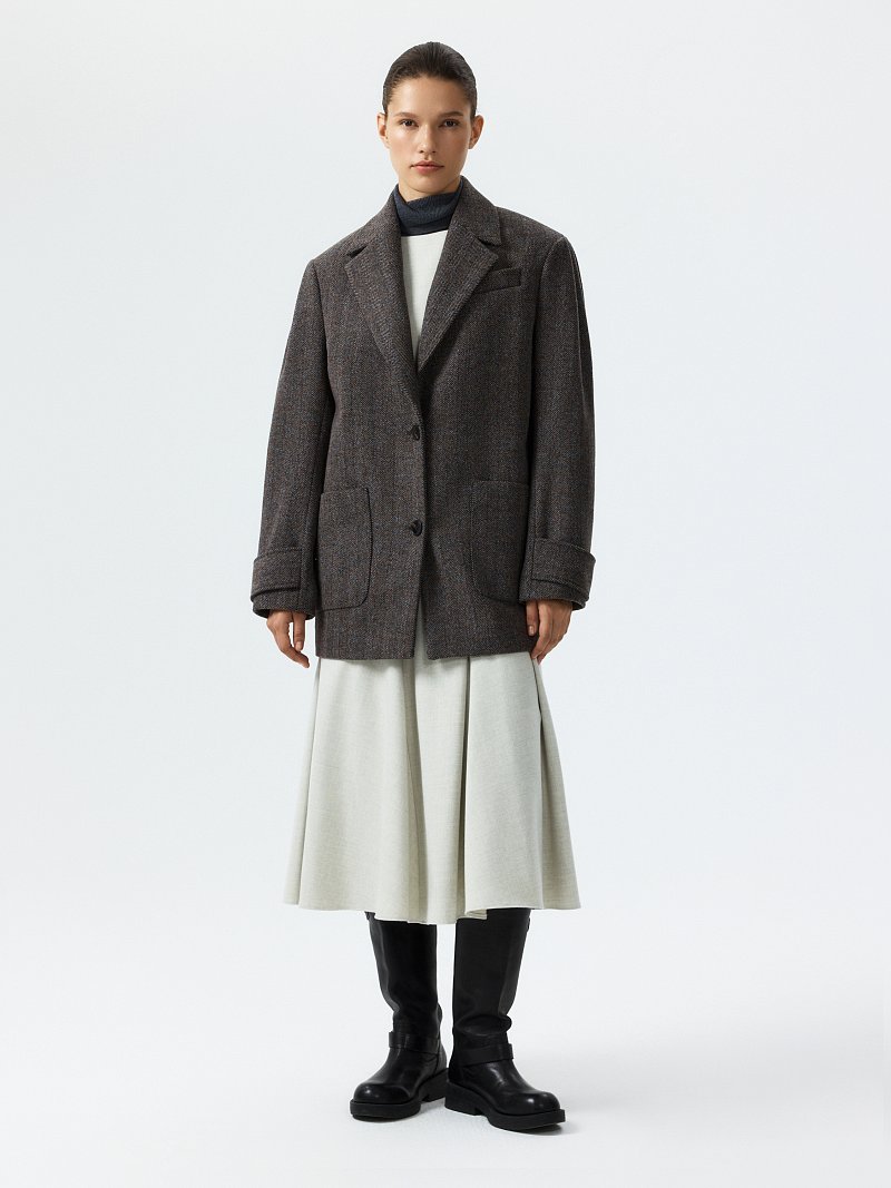 Полупальто из твида «в елочку»