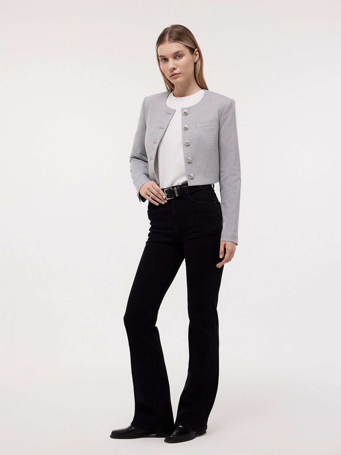 Укороченный жакет из костюмной ткани: фото №1