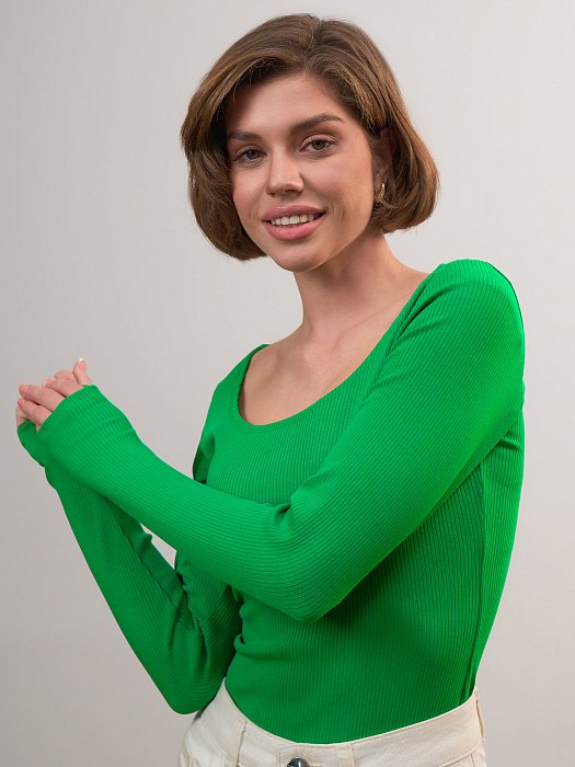 Лонгслив из эластичного хлопка в рубчик: фото №5