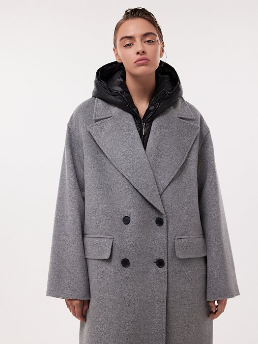 Утепленное пальто со съемным капюшоном: фото №2