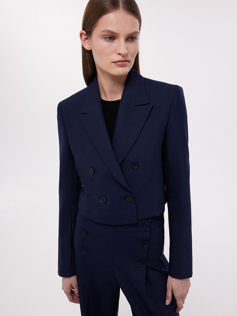 Укороченный двубортный жакет