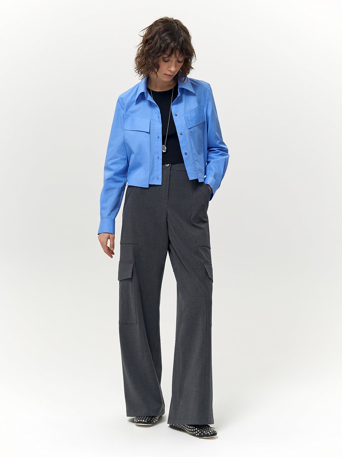 Брюки-карго из костюмной ткани: фото №1