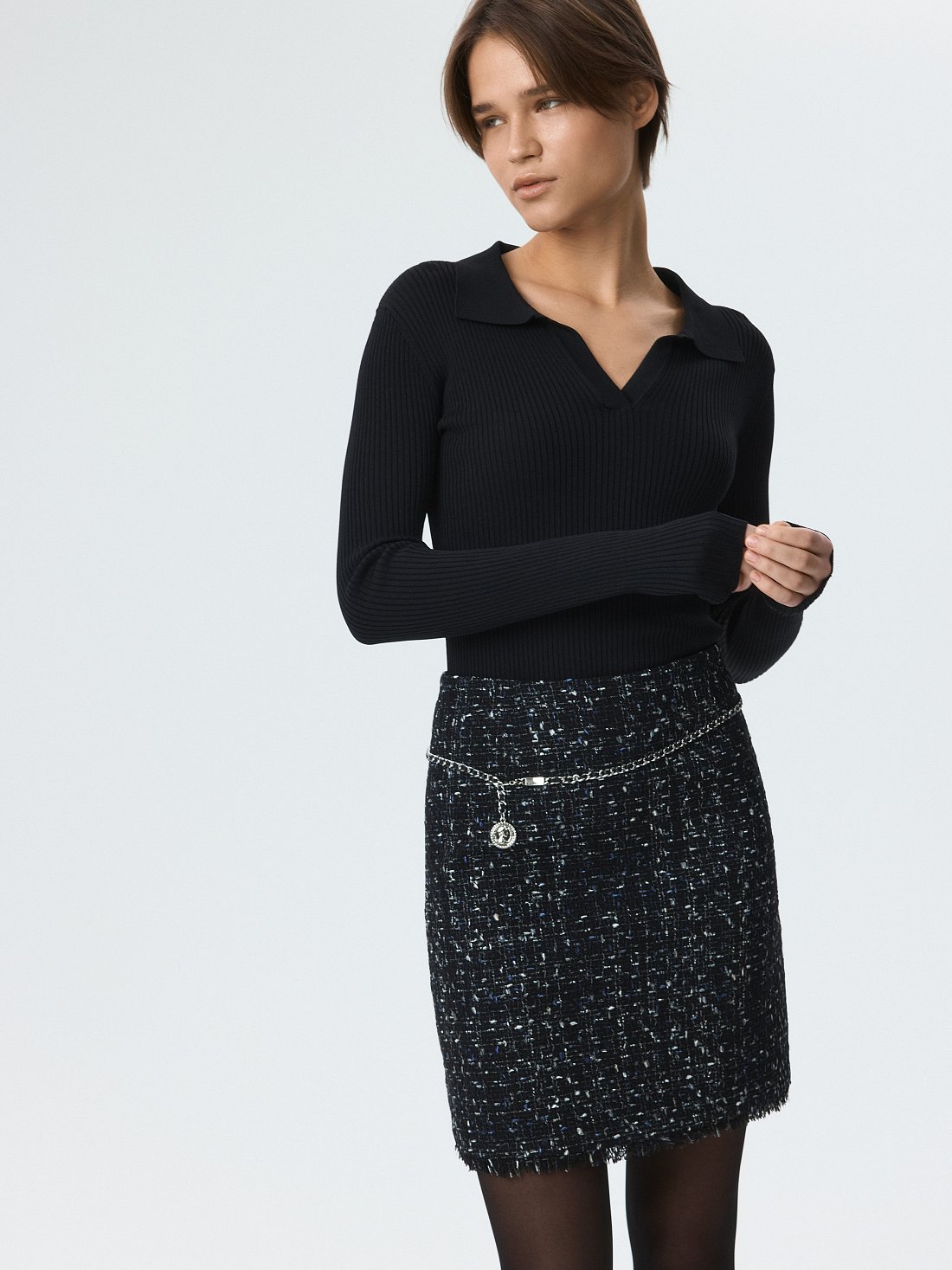 Твидовая мини-юбка с бахромой: фото №1