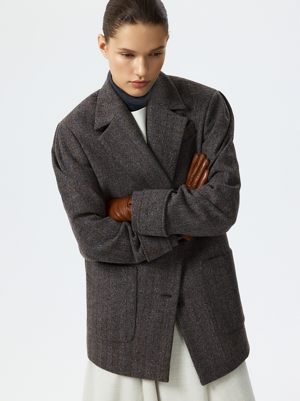 Полупальто из твида «в елочку»