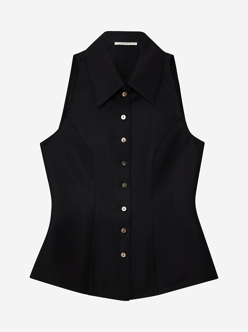 Льняная блуза без рукавов