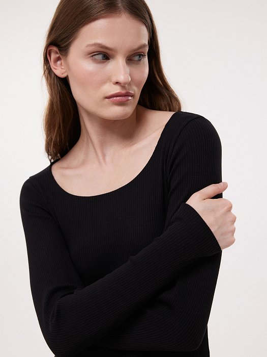 Лонгслив из эластичного хлопка в рубчик: фото №2