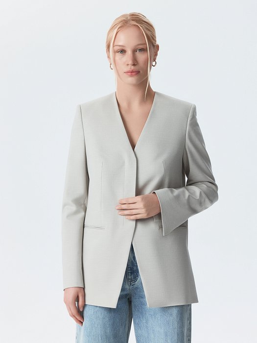 Прямой жакет без лацканов: фото №7