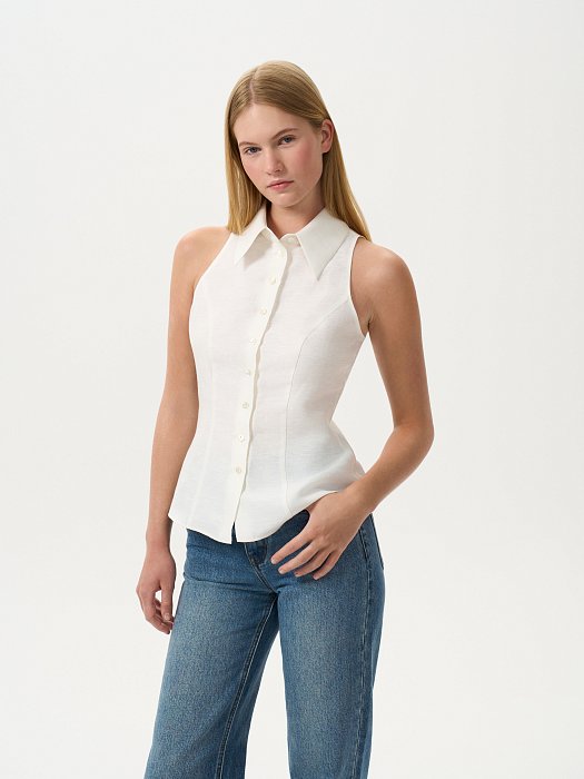 Льняная блуза без рукавов: фото №2
