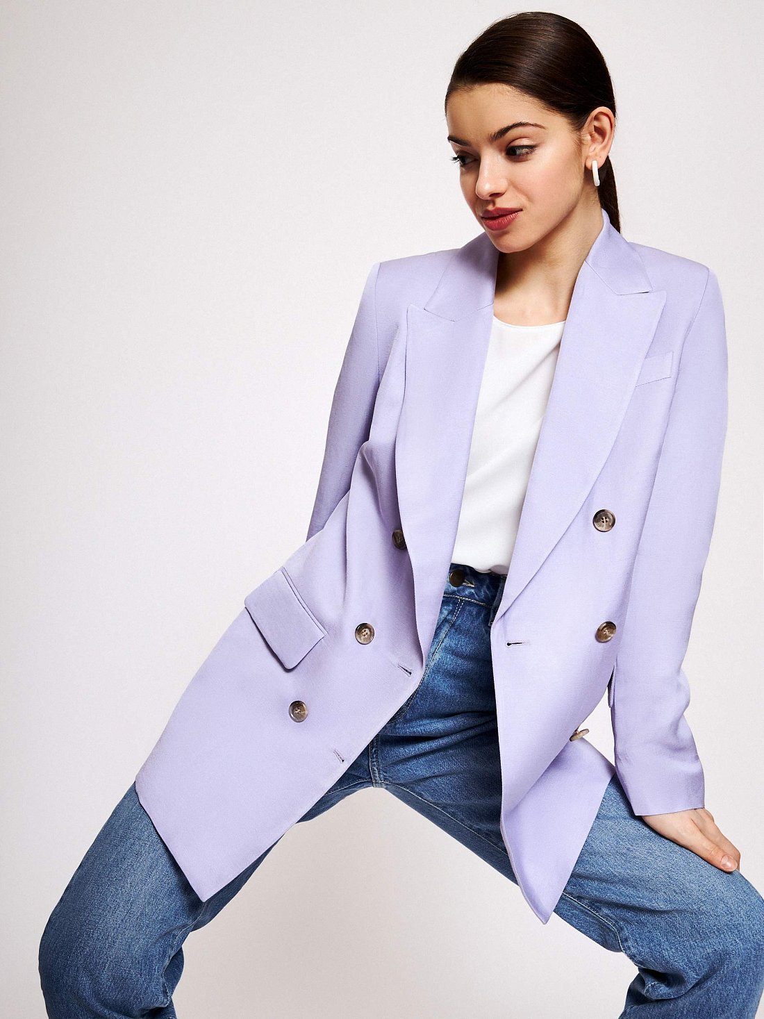 Двубортный жакет из вискозы и льна: фото №1