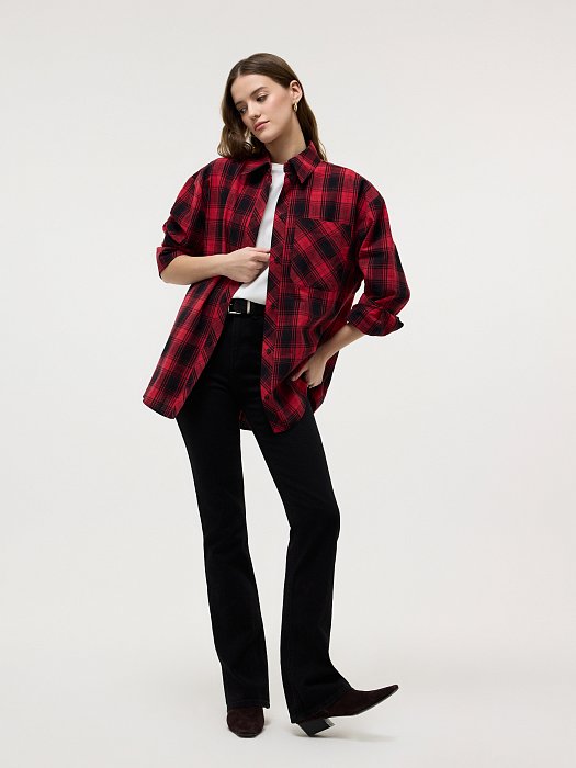 Клетчатая рубашка из хлопка и льна: фото №2