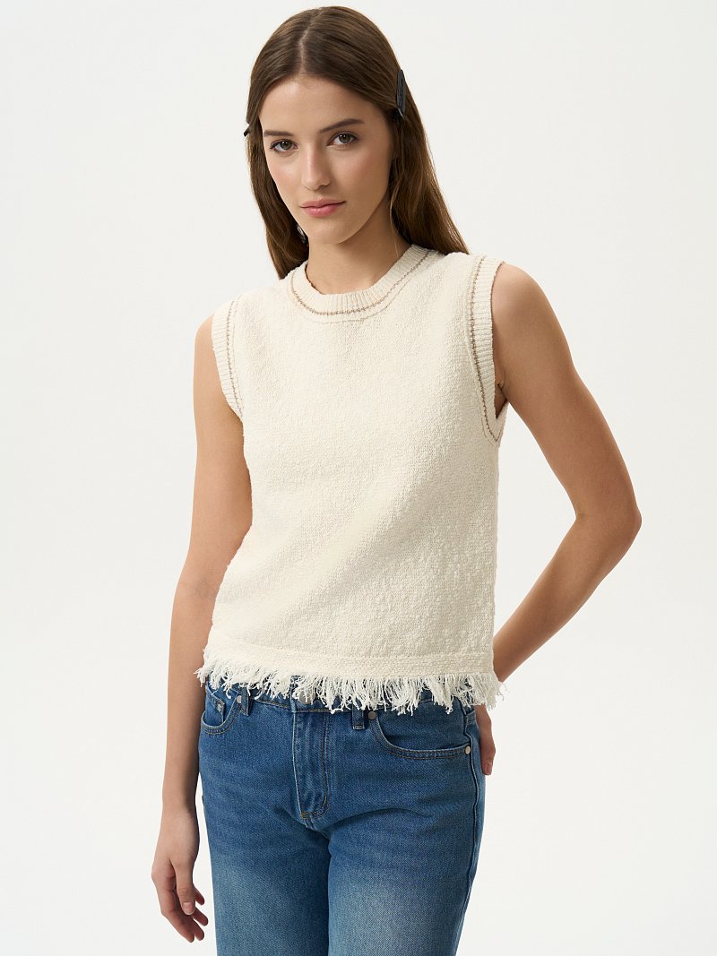Вязаный топ из хлопка с бахромой