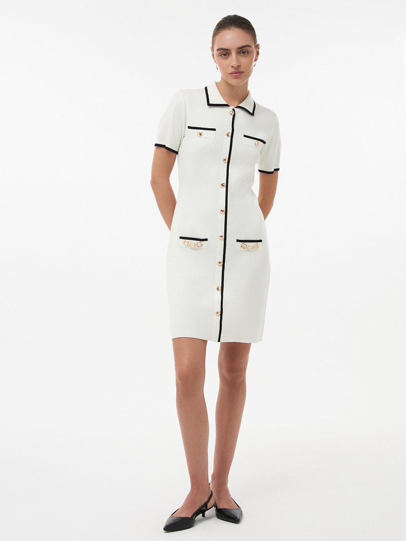 Платье-поло из трикотажа в рубчик