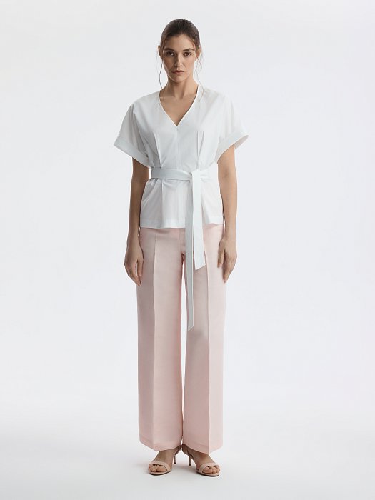 Блуза из хлопка с поясом: фото №6