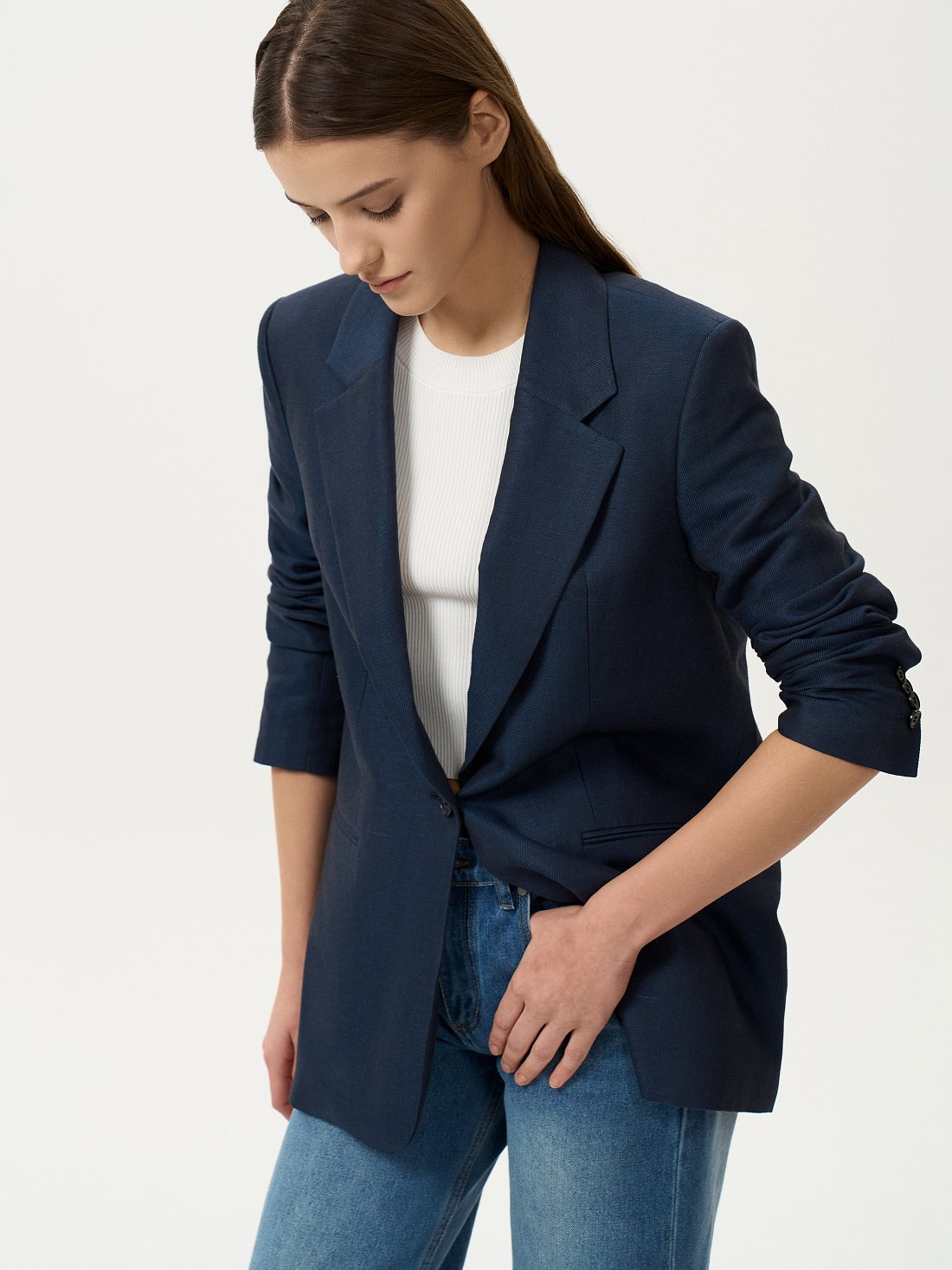 Прямой жакет изо льна (Р158): фото №1