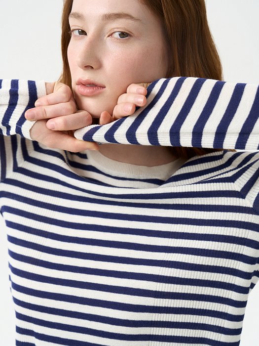 Полосатый лонгслив со льном: фото №3